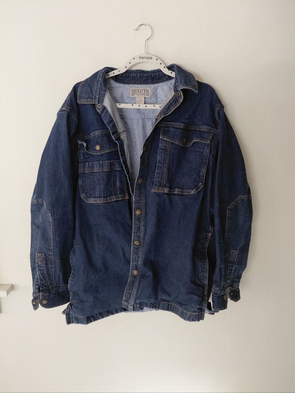 Duluth Mens Denim Large Carpenter Shirt Jacket Workwear Stretch